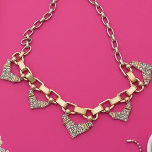 Stella And Dot Gold Embellished Link Chain Choker Necklace Gold Tone